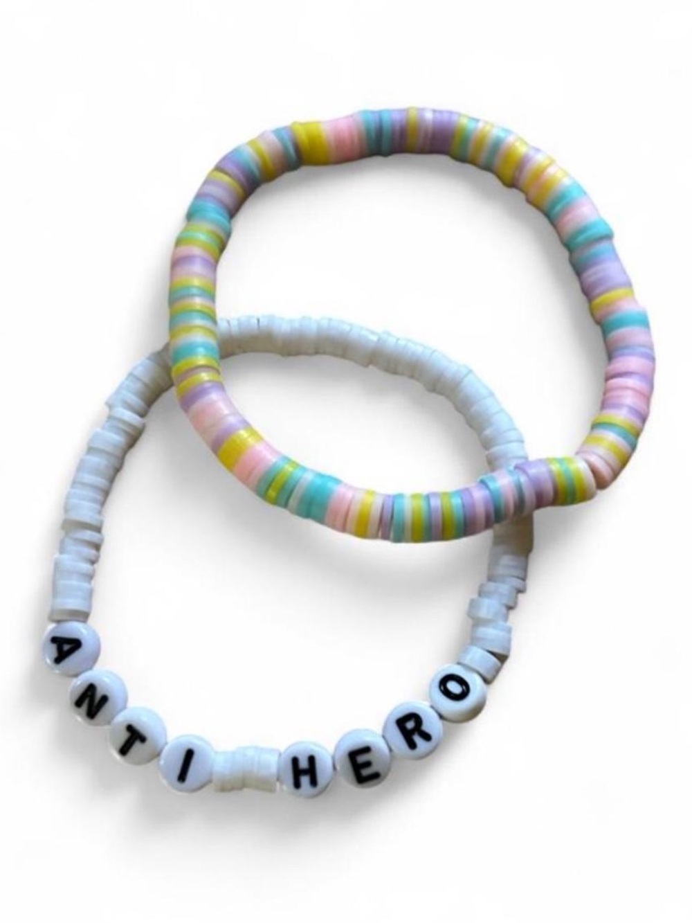 Pastel 'ANTI HERO' Beaded Bracelet Set - White & Multicolor